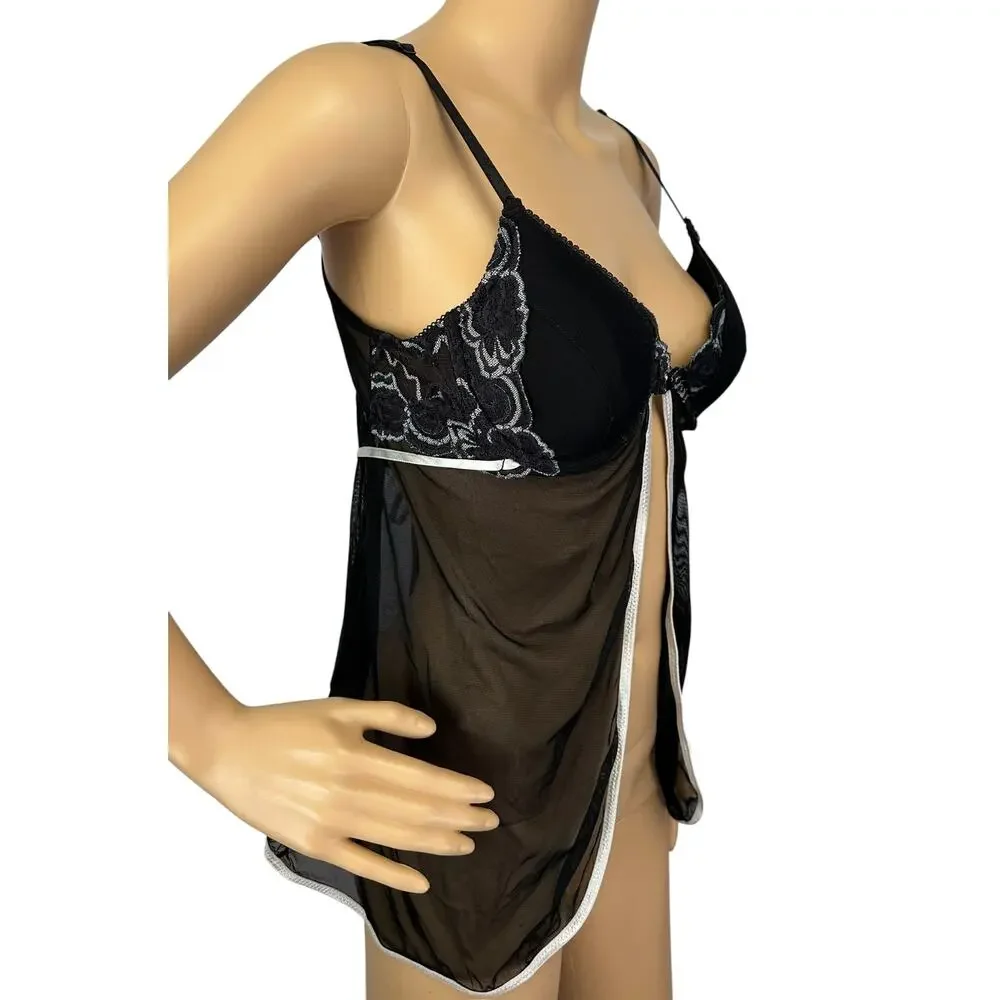 Frederick's of Hollywood Vintage Y2K Front Close Babydoll Black Size M